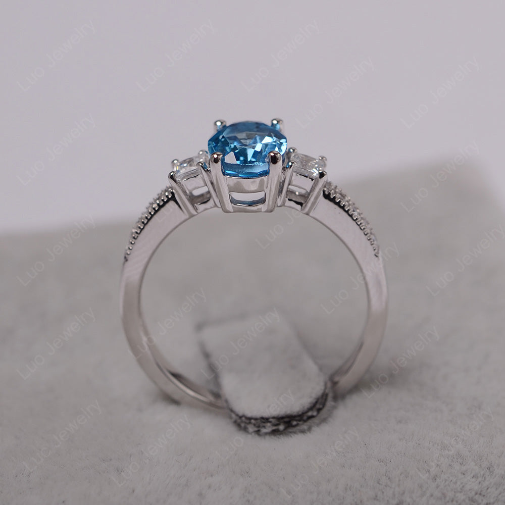 Swiss Blue Topaz Oval Cut Engagement Ring Silver - LUO Jewelry