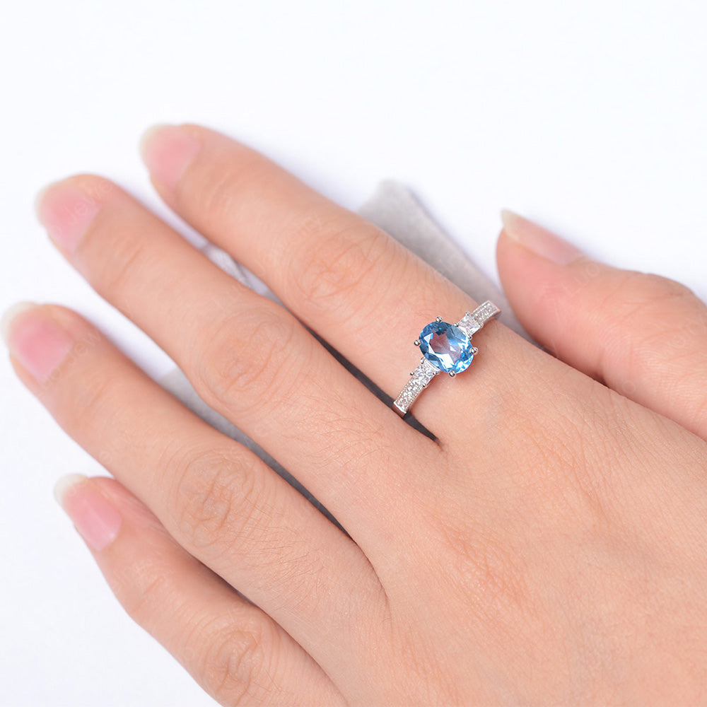 Swiss Blue Topaz Oval Cut Engagement Ring Silver - LUO Jewelry