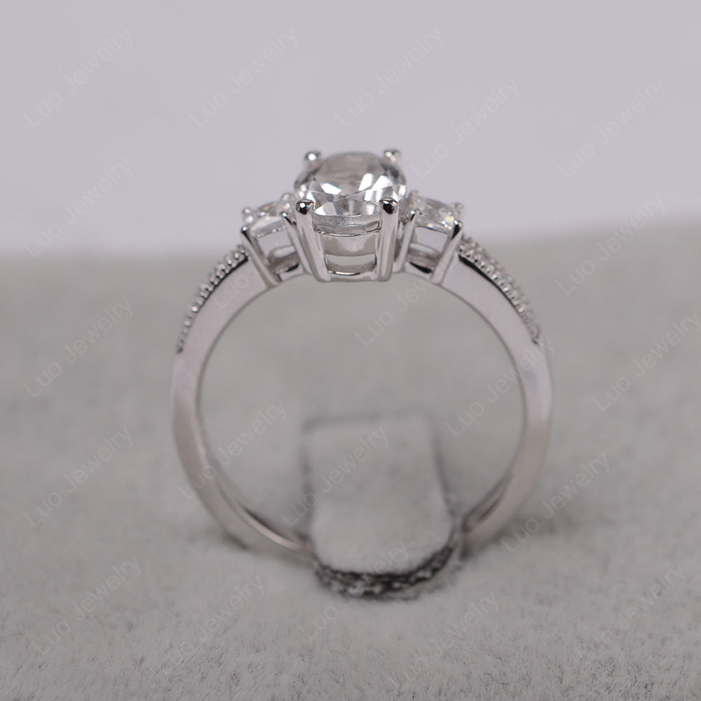 White Topaz Oval Cut Engagement Ring Silver - LUO Jewelry