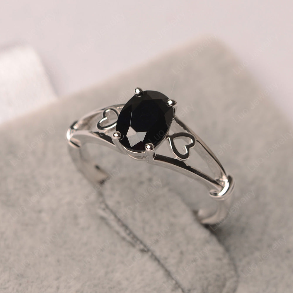 Black Stone Oval Cut Solitaire Engagement Ring - LUO Jewelry