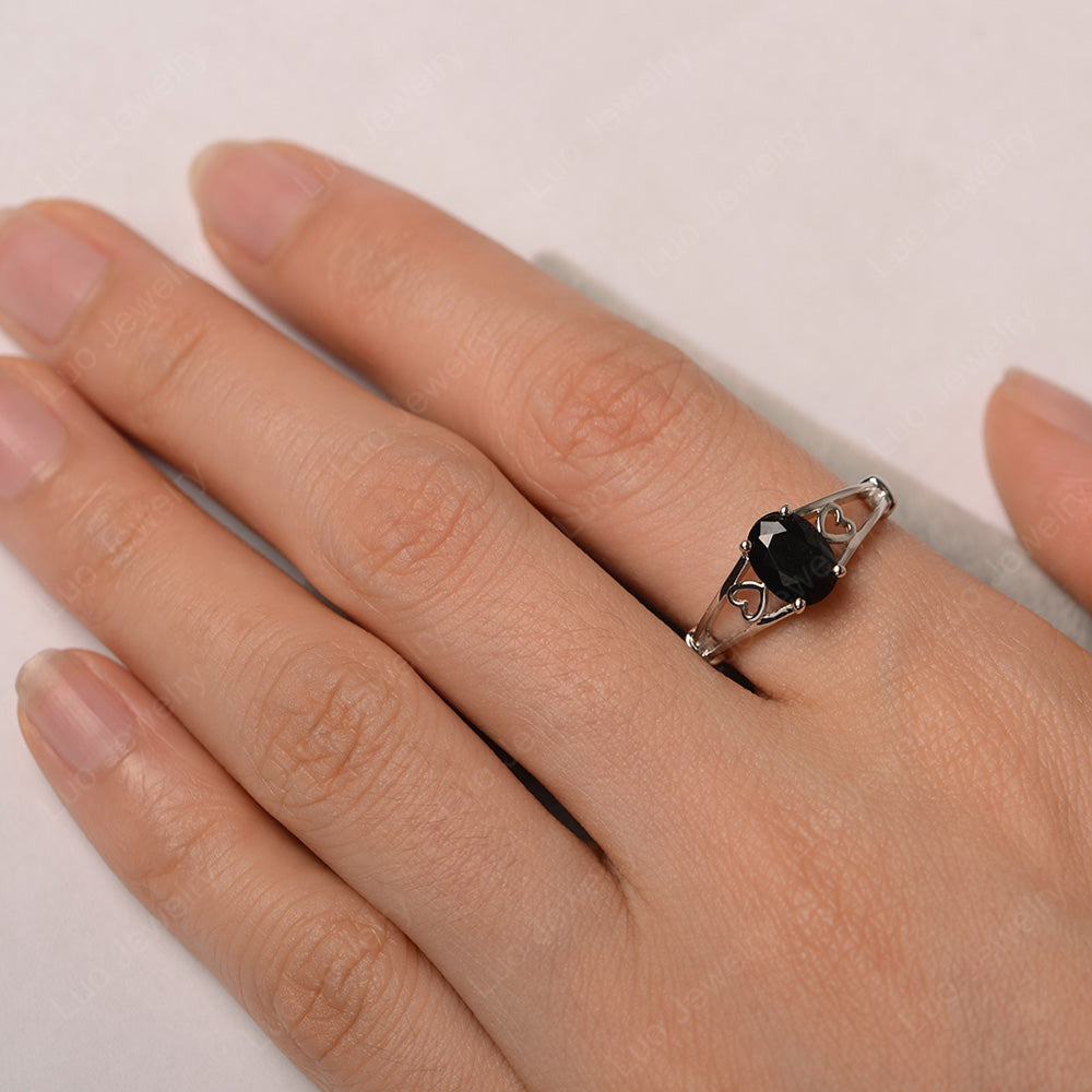 Black Stone Oval Cut Solitaire Engagement Ring - LUO Jewelry