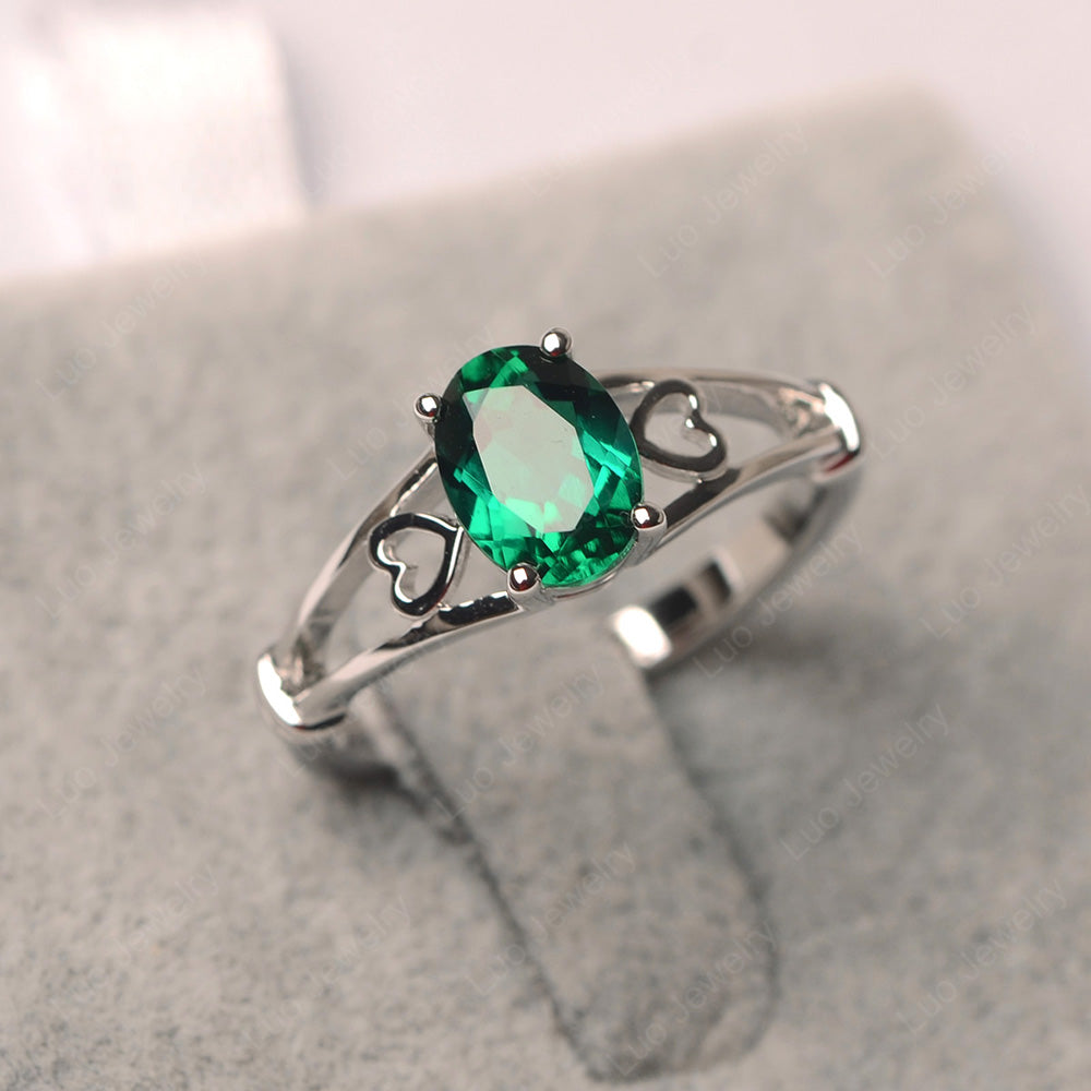 Lab Emerald Oval Cut Solitaire Engagement Ring - LUO Jewelry