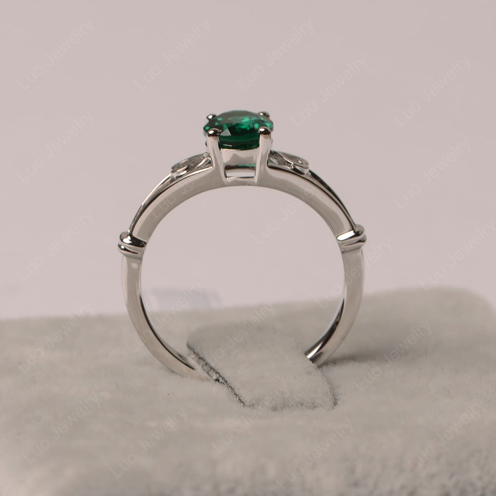 Lab Emerald Oval Cut Solitaire Engagement Ring - LUO Jewelry