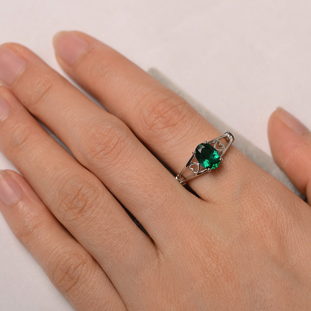 Lab Emerald Oval Cut Solitaire Engagement Ring - LUO Jewelry