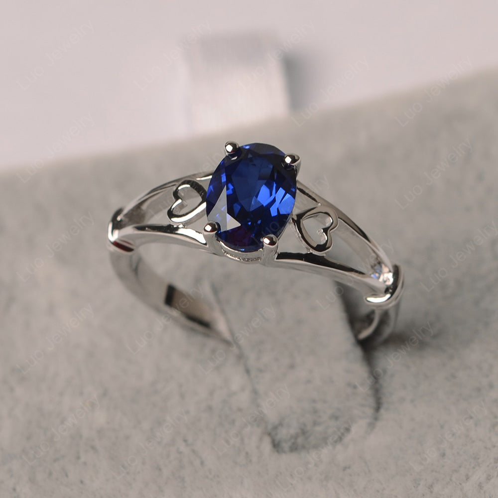 Lab Sapphire Oval Cut Solitaire Engagement Ring - LUO Jewelry