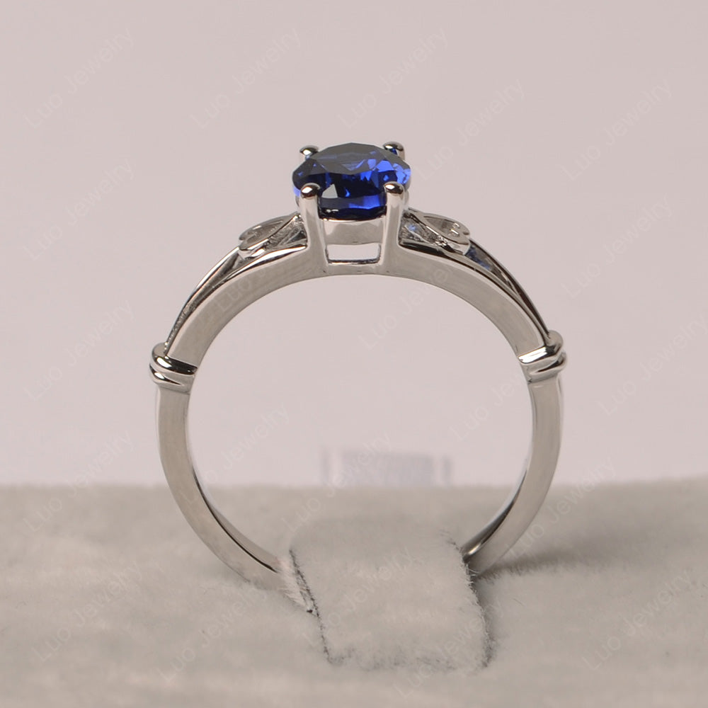 Lab Sapphire Oval Cut Solitaire Engagement Ring - LUO Jewelry