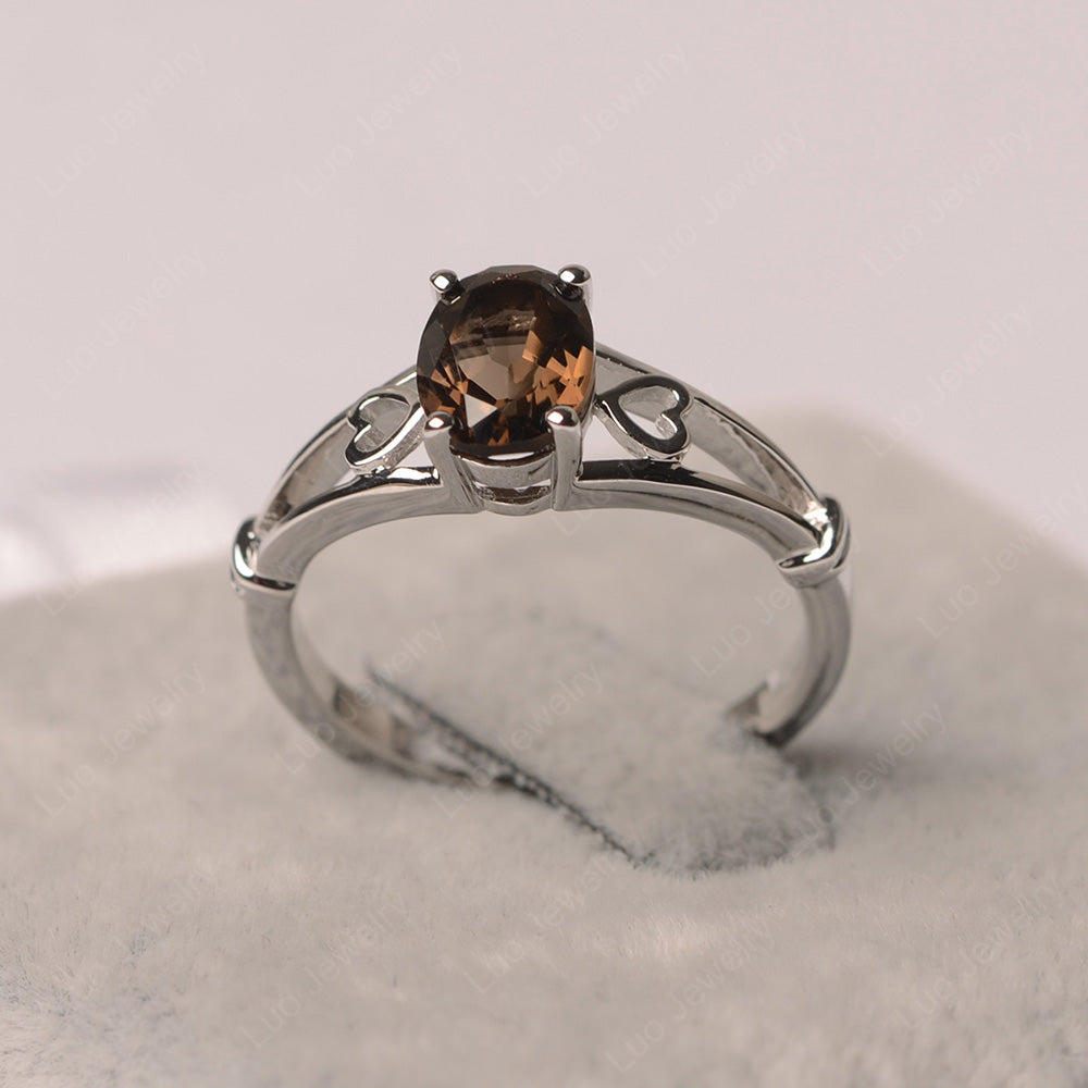 Smoky Quartz  Oval Cut Solitaire Engagement Ring - LUO Jewelry