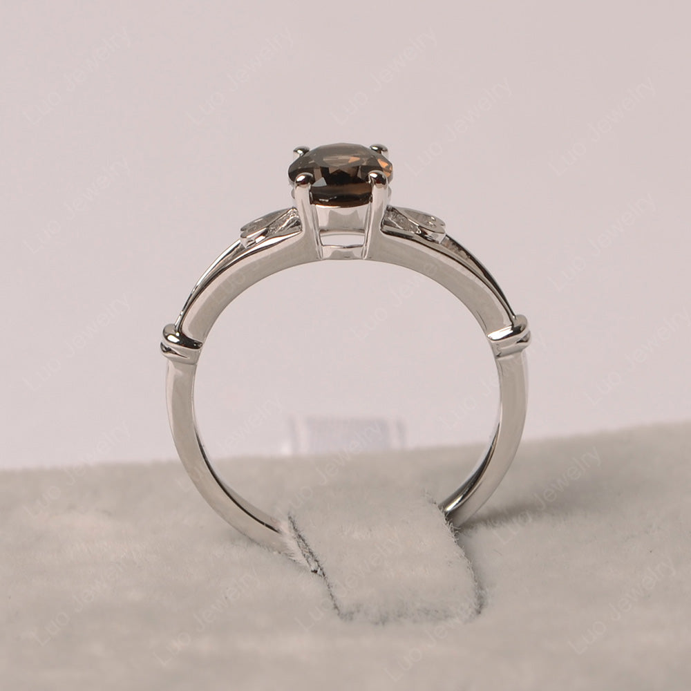 Smoky Quartz  Oval Cut Solitaire Engagement Ring - LUO Jewelry