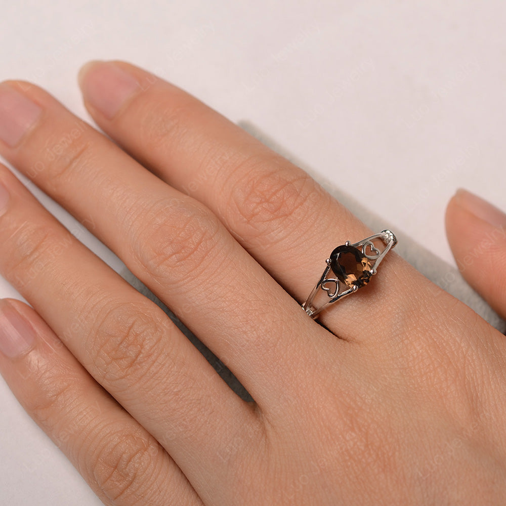 Smoky Quartz  Oval Cut Solitaire Engagement Ring - LUO Jewelry