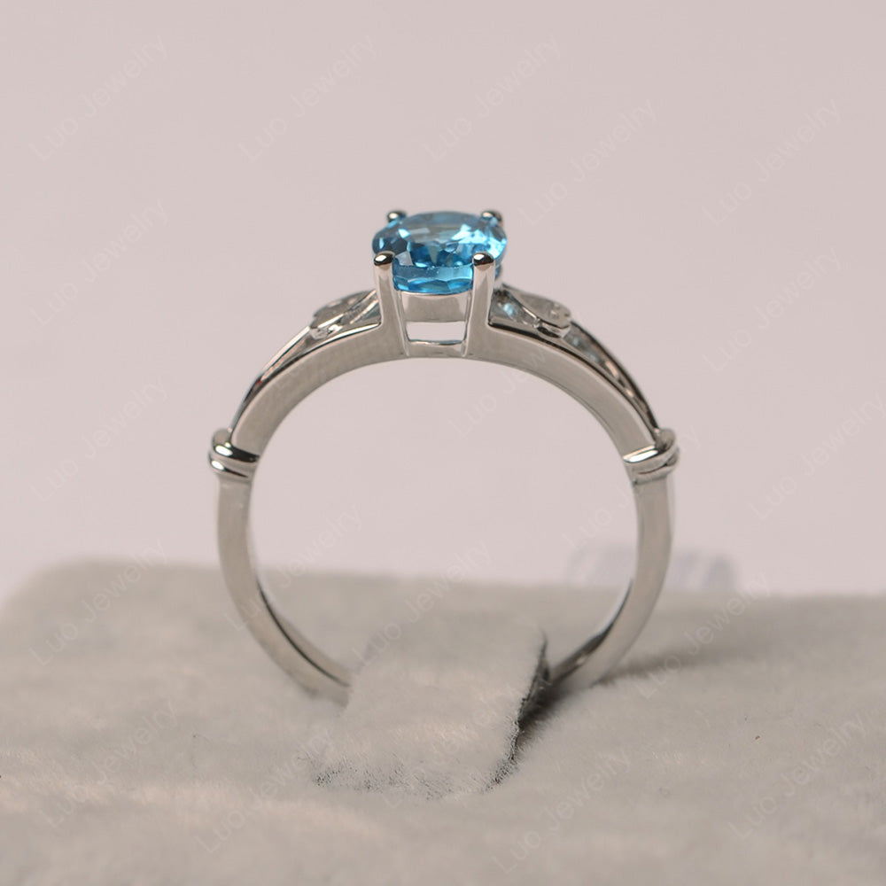 Swiss Blue Topaz Oval Cut Solitaire Engagement Ring - LUO Jewelry