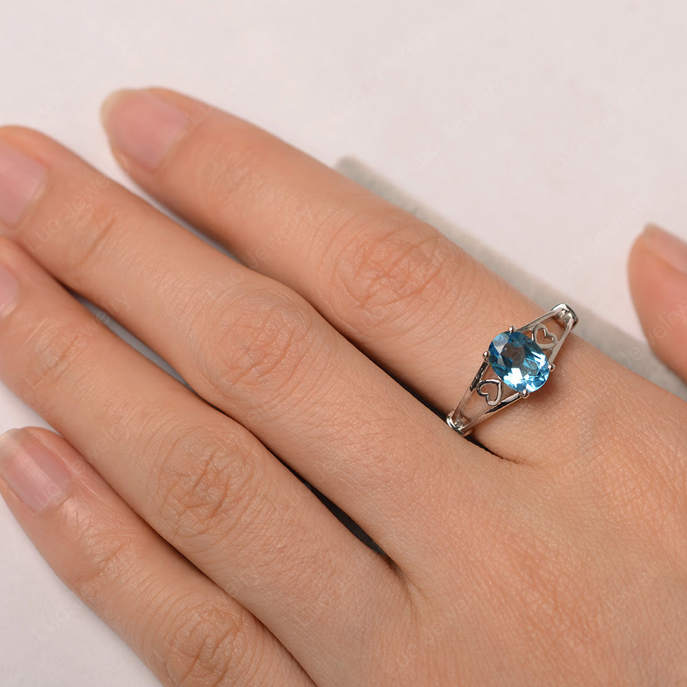 Swiss Blue Topaz Oval Cut Solitaire Engagement Ring - LUO Jewelry