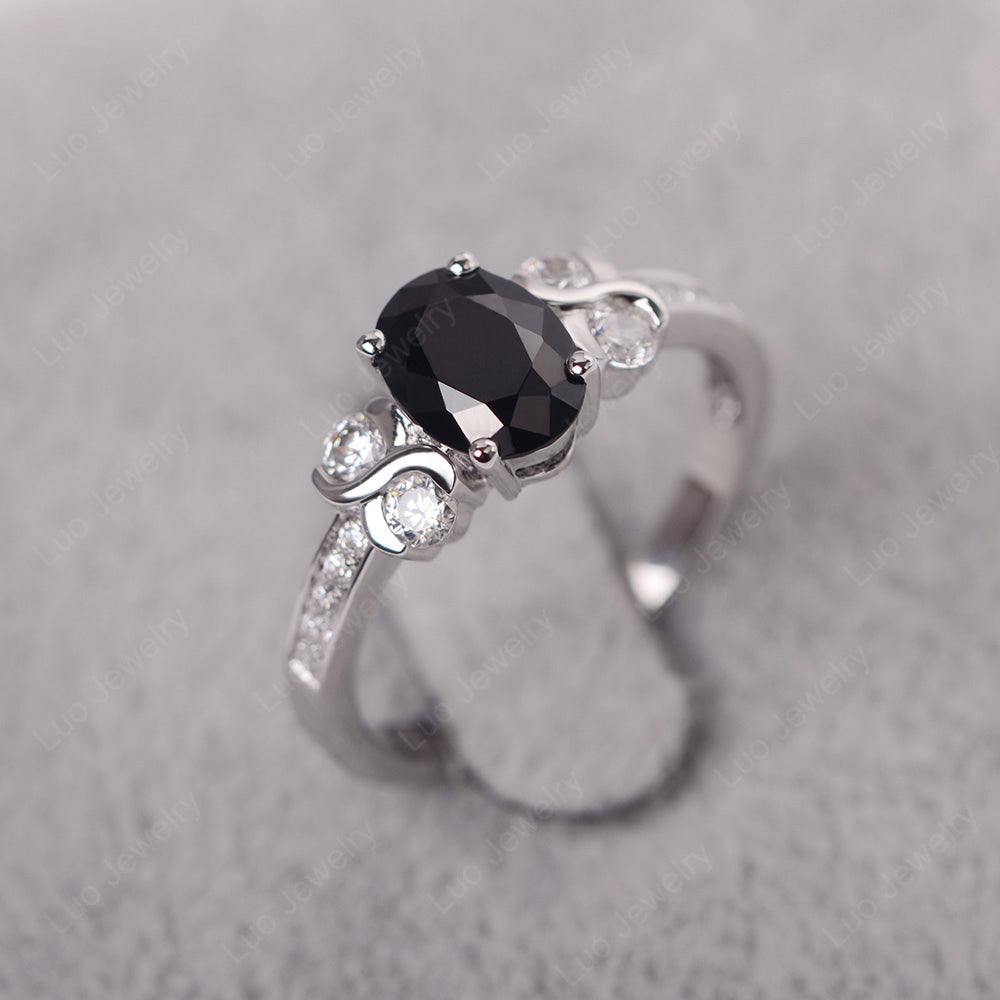 Oval Cut Black Stone Infinity Stone Ring - LUO Jewelry