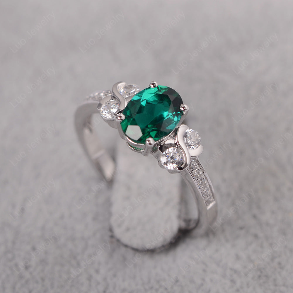 Oval Cut Lab Emerald Infinity Stone Ring - LUO Jewelry