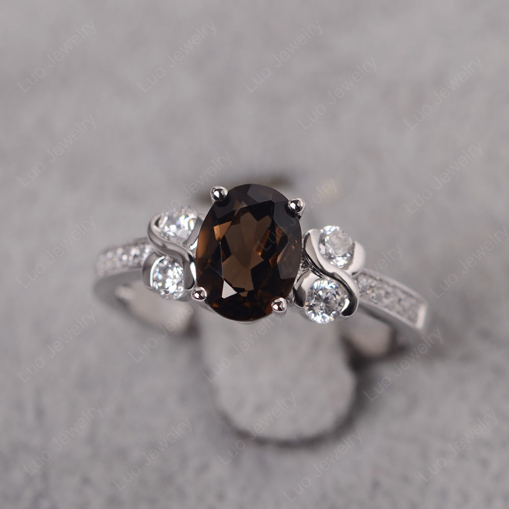 Oval Cut Smoky Quartz  Infinity Stone Ring - LUO Jewelry