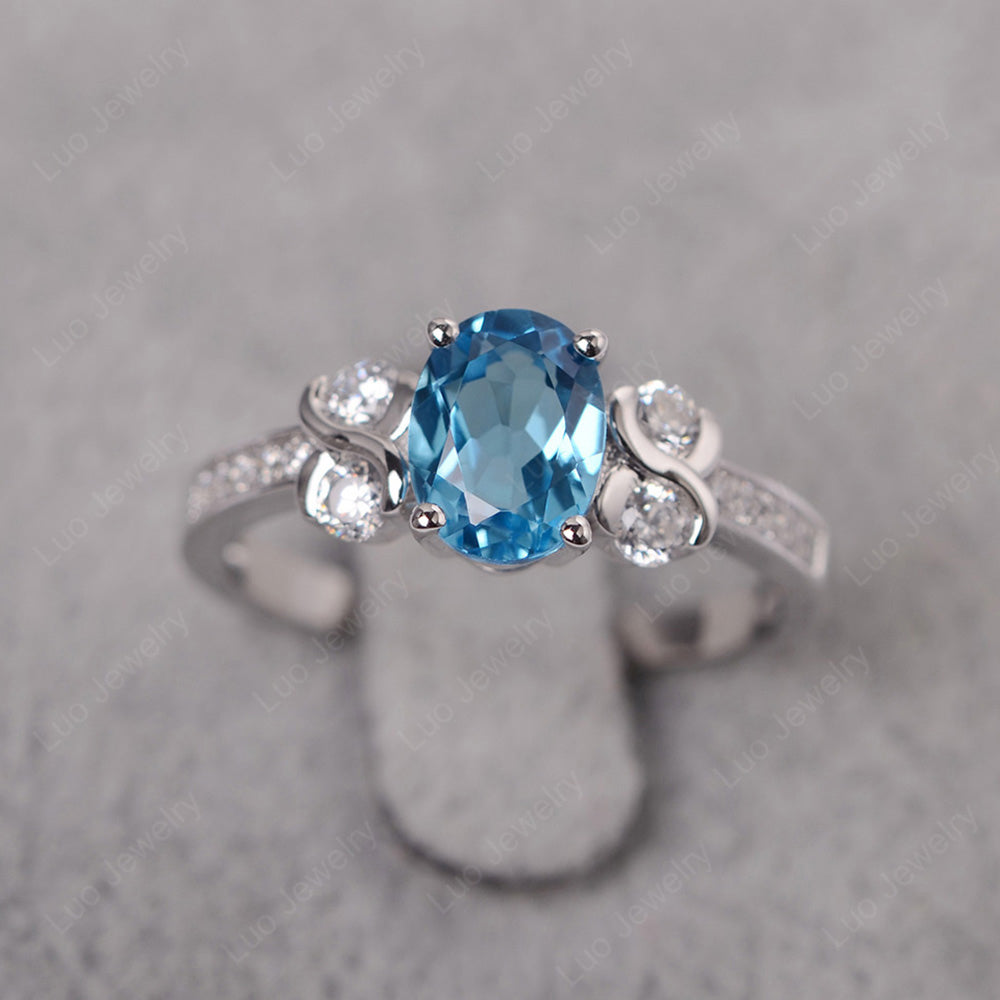 Oval Cut Swiss Blue Topaz Infinity Stone Ring - LUO Jewelry