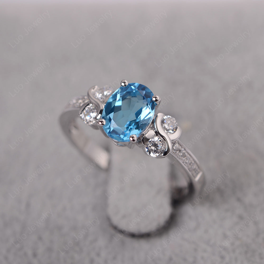 Oval Cut Swiss Blue Topaz Infinity Stone Ring - LUO Jewelry