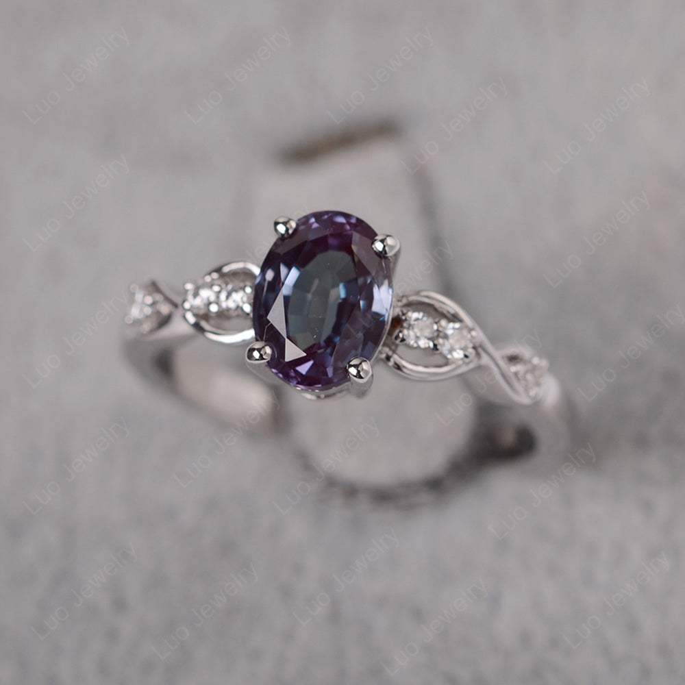 Alexandrite Ring Oval Cut Engagement Ring - LUO Jewelry