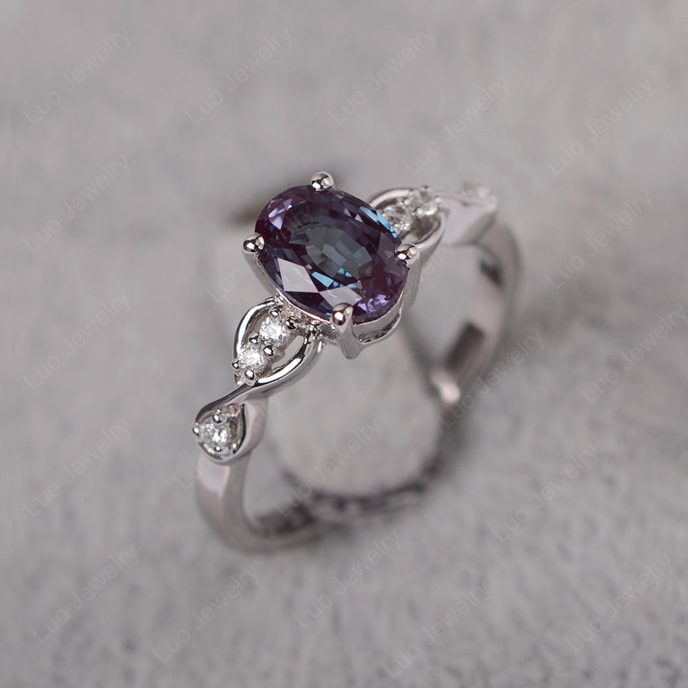 Alexandrite Ring Oval Cut Engagement Ring - LUO Jewelry