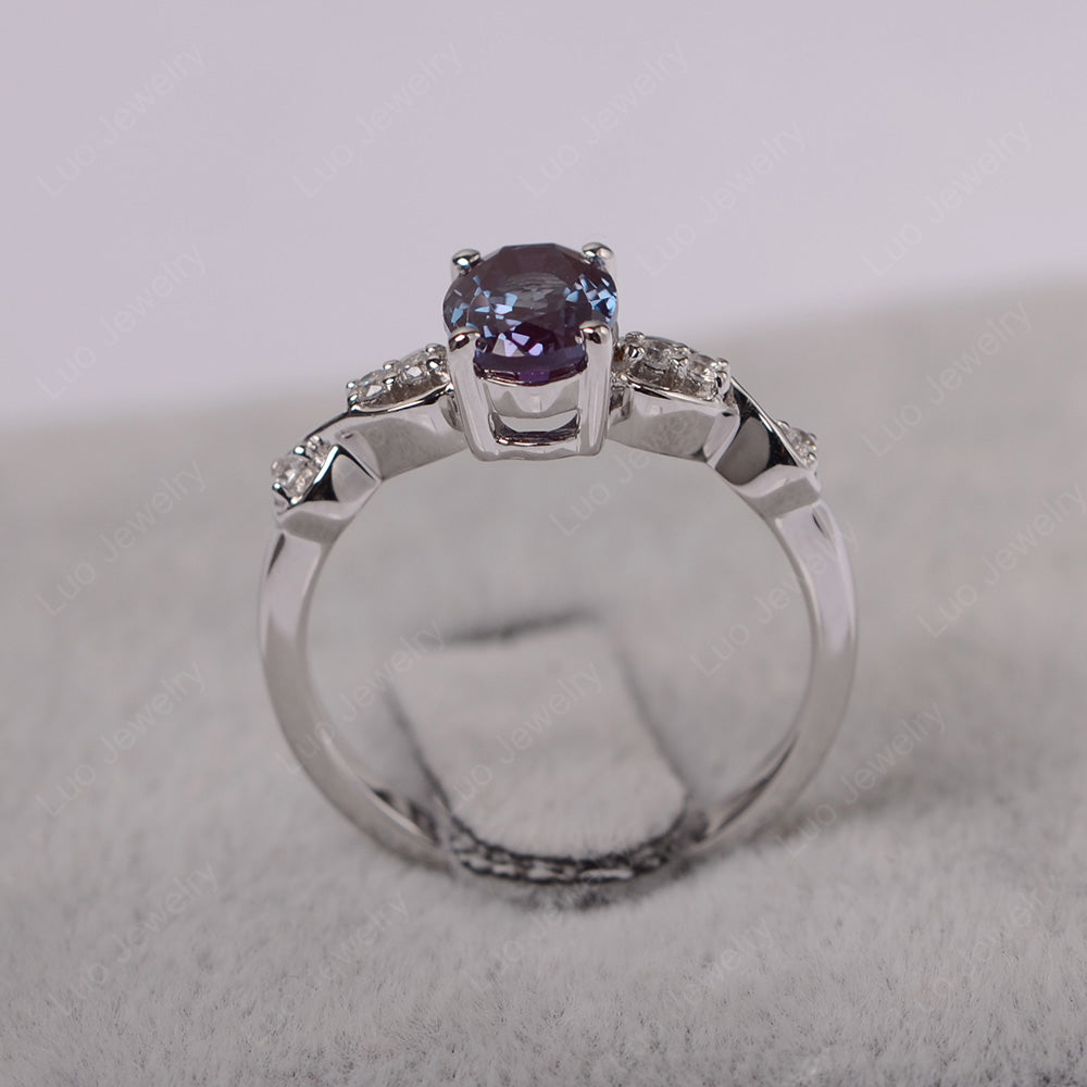 Alexandrite Ring Oval Cut Engagement Ring - LUO Jewelry