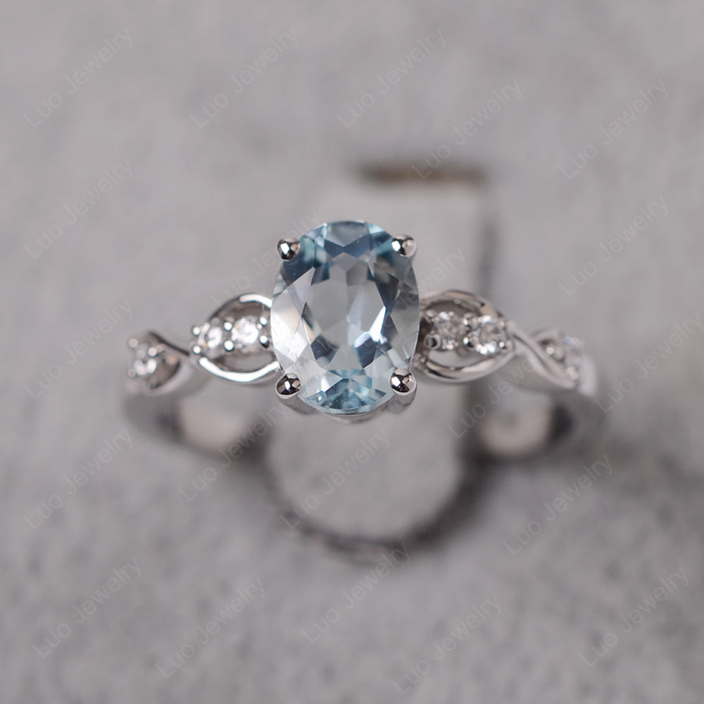 Aquamarine Ring Oval Cut Engagement Ring - LUO Jewelry