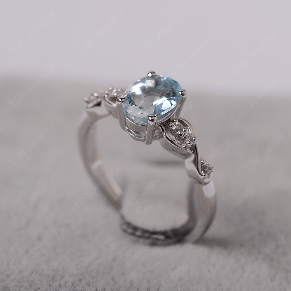 Aquamarine Ring Oval Cut Engagement Ring - LUO Jewelry