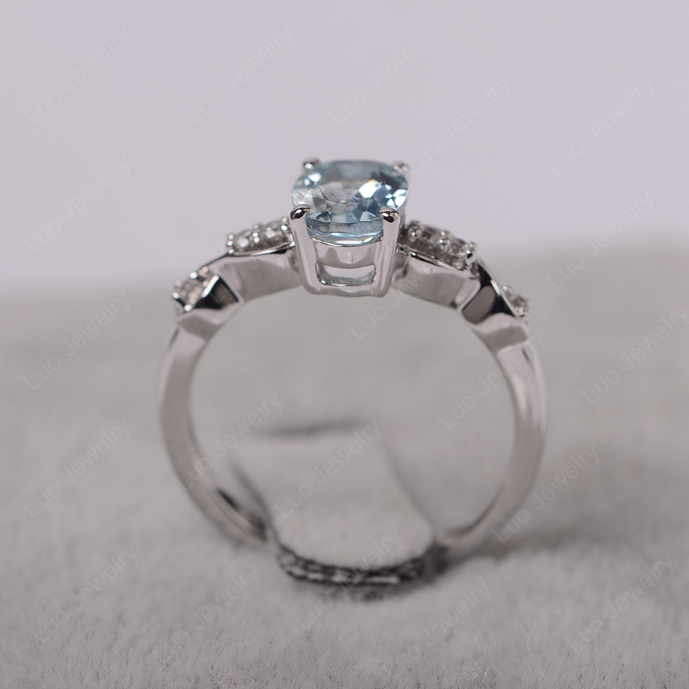 Aquamarine Ring Oval Cut Engagement Ring - LUO Jewelry