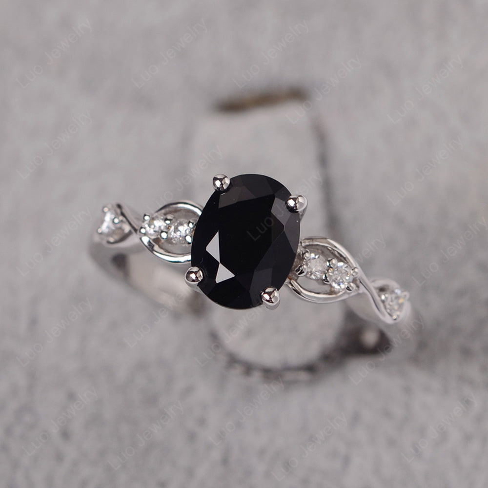 Black Stone Ring Oval Cut Engagement Ring - LUO Jewelry