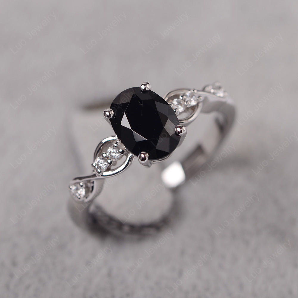 Black Stone Ring Oval Cut Engagement Ring - LUO Jewelry