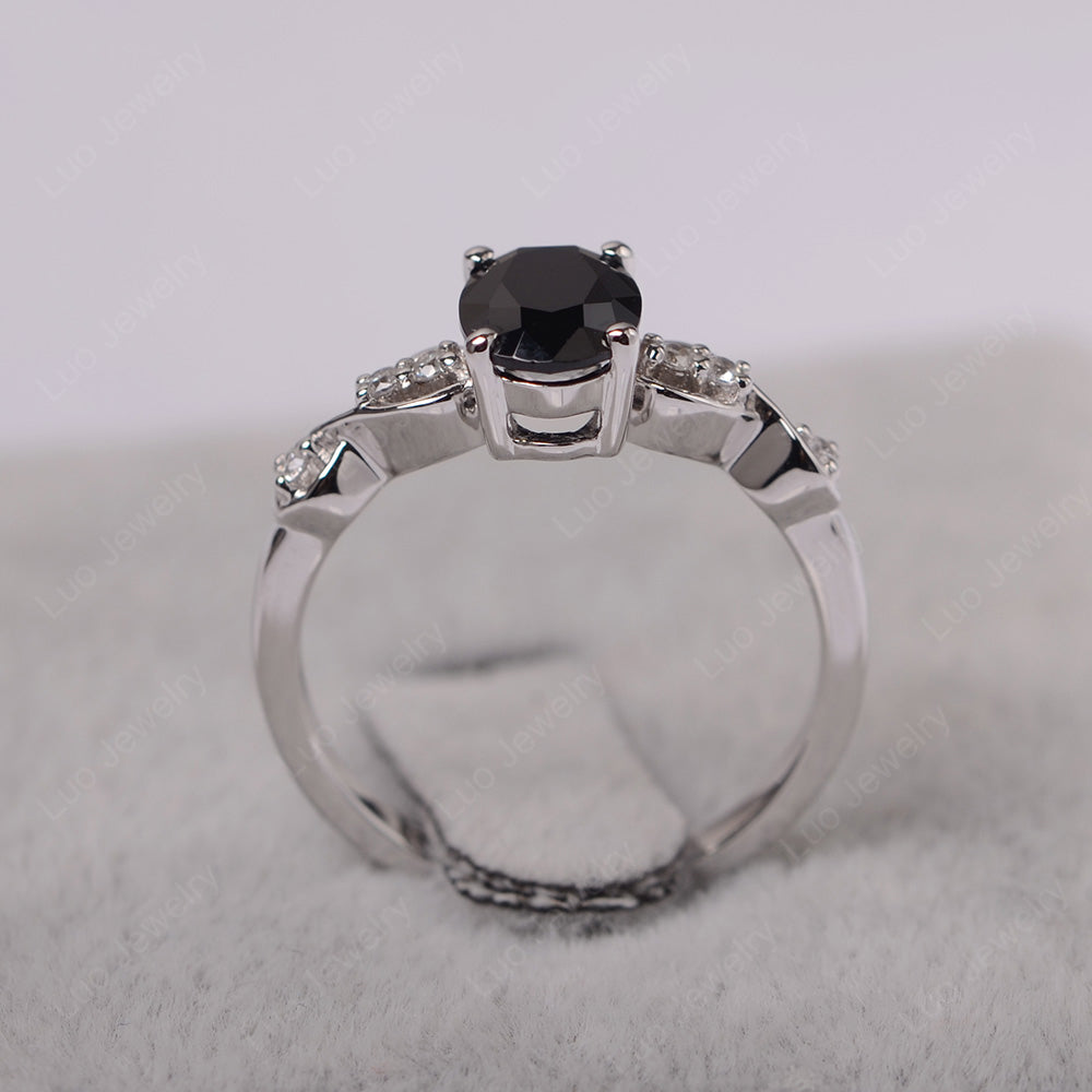 Black Stone Ring Oval Cut Engagement Ring - LUO Jewelry