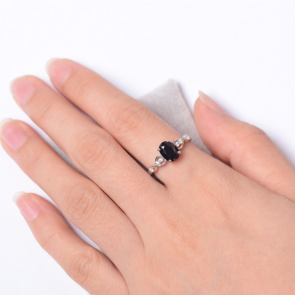 Black Stone Ring Oval Cut Engagement Ring - LUO Jewelry