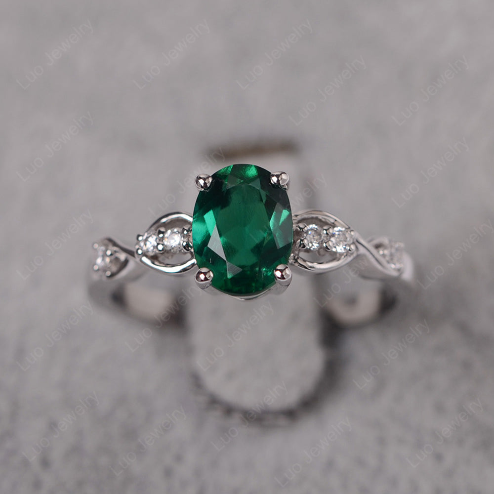 Lab Emerald Ring Oval Cut Engagement Ring - LUO Jewelry