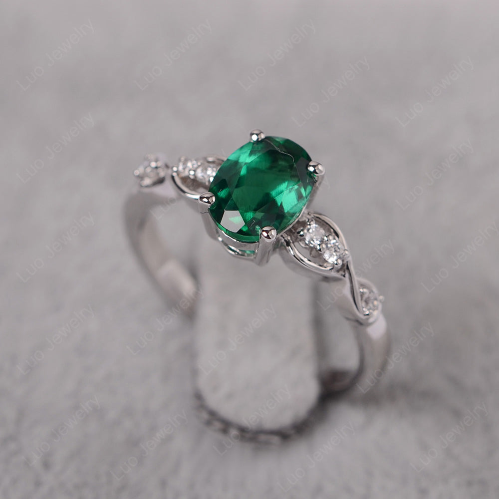 Lab Emerald Ring Oval Cut Engagement Ring - LUO Jewelry