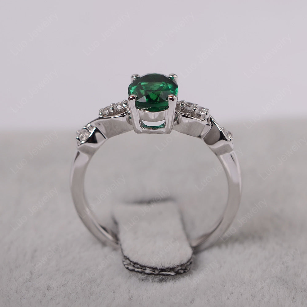 Lab Emerald Ring Oval Cut Engagement Ring - LUO Jewelry