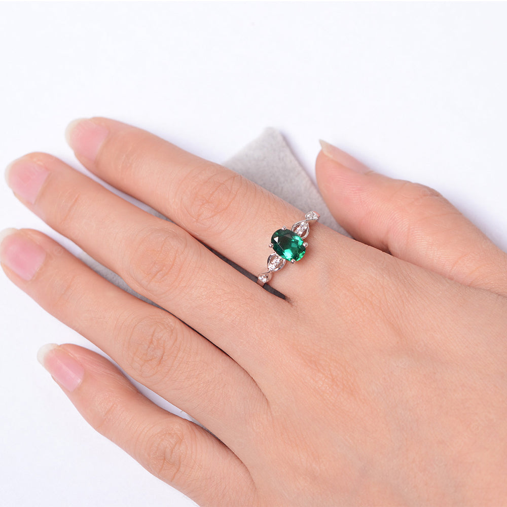 Lab Emerald Ring Oval Cut Engagement Ring - LUO Jewelry