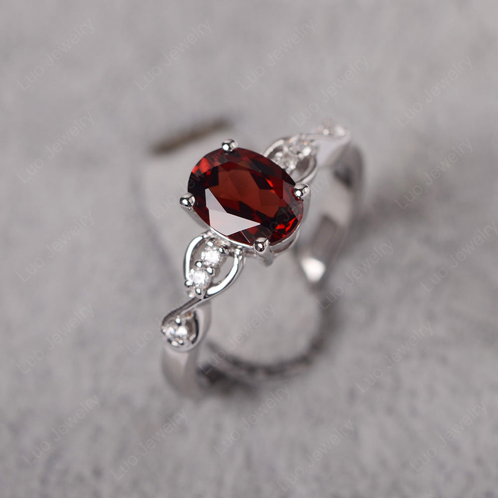 Garnet Ring Oval Cut Engagement Ring - LUO Jewelry