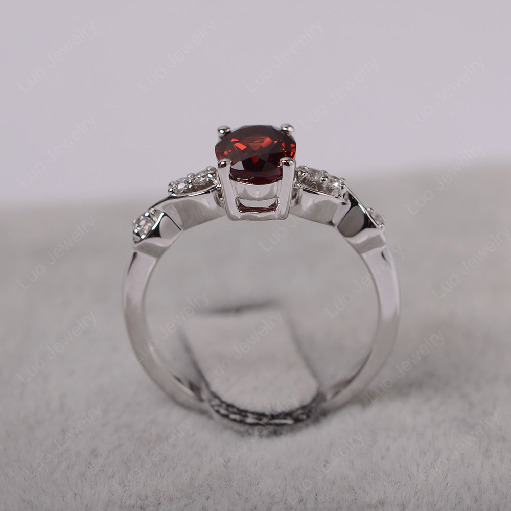 Garnet Ring Oval Cut Engagement Ring - LUO Jewelry