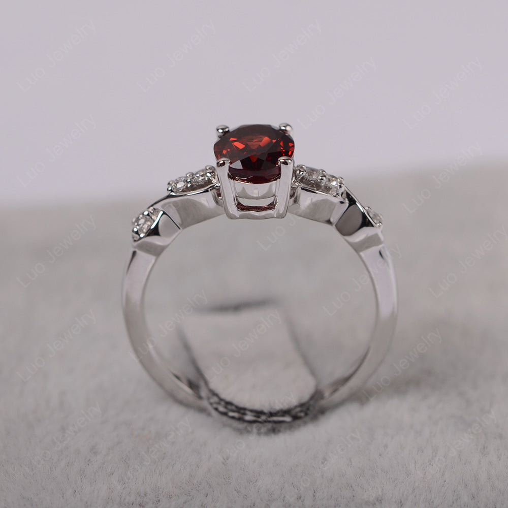 Garnet Ring Oval Cut Engagement Ring - LUO Jewelry