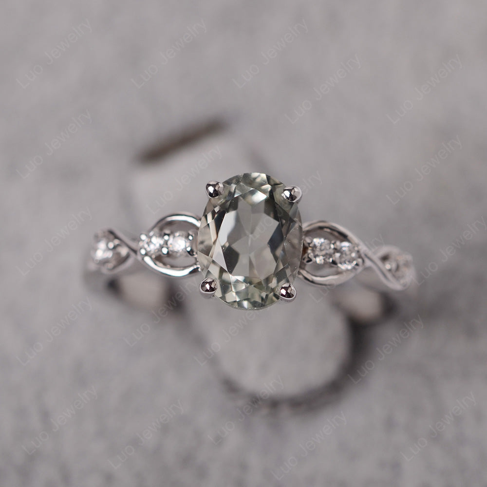 Green Amethyst Ring Oval Cut Engagement Ring - LUO Jewelry