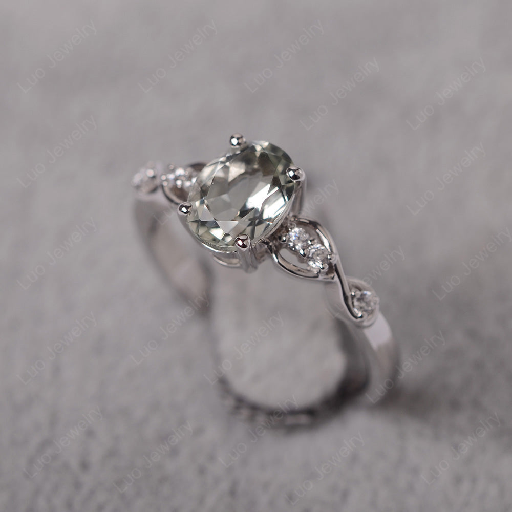 Green Amethyst Ring Oval Cut Engagement Ring - LUO Jewelry
