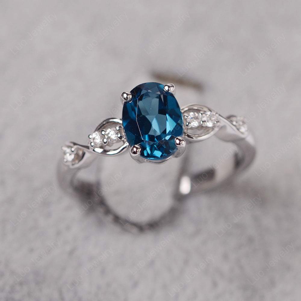 London Blue Topaz Ring Oval Cut Engagement Ring - LUO Jewelry
