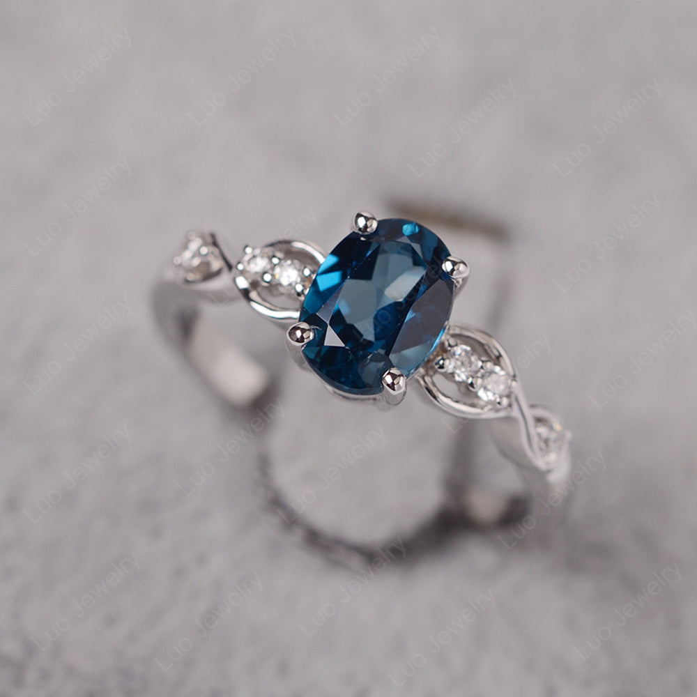 London Blue Topaz Ring Oval Cut Engagement Ring - LUO Jewelry