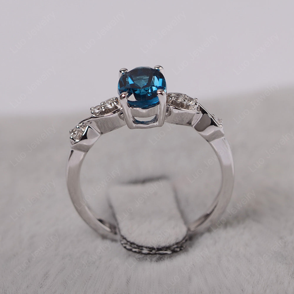 London Blue Topaz Ring Oval Cut Engagement Ring - LUO Jewelry