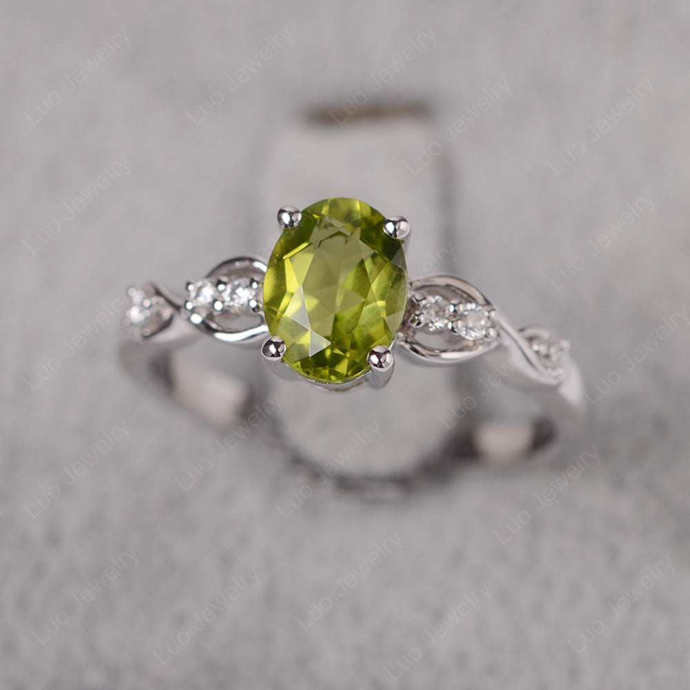 Peridot Ring Oval Cut Engagement Ring - LUO Jewelry