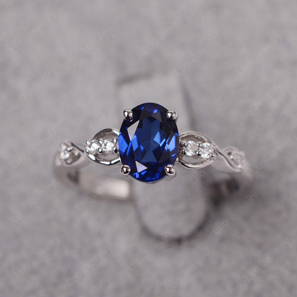 Lab Sapphire Ring Oval Cut Engagement Ring - LUO Jewelry