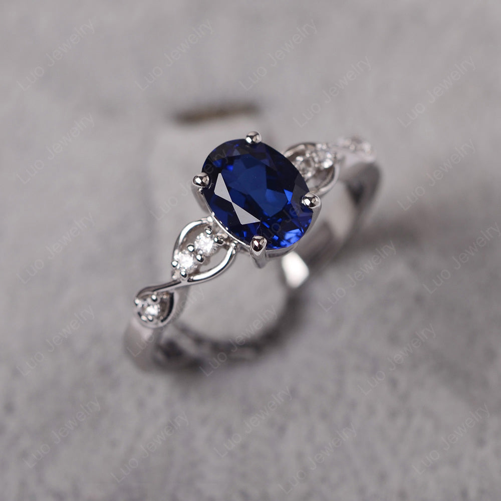 Lab Sapphire Ring Oval Cut Engagement Ring - LUO Jewelry