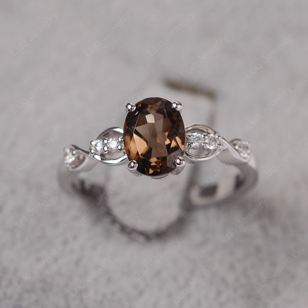 Smoky Quartz  Ring Oval Cut Engagement Ring - LUO Jewelry