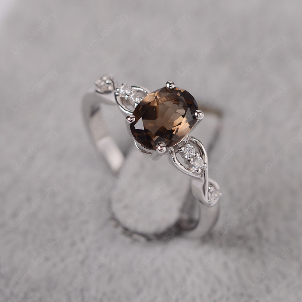 Smoky Quartz  Ring Oval Cut Engagement Ring - LUO Jewelry