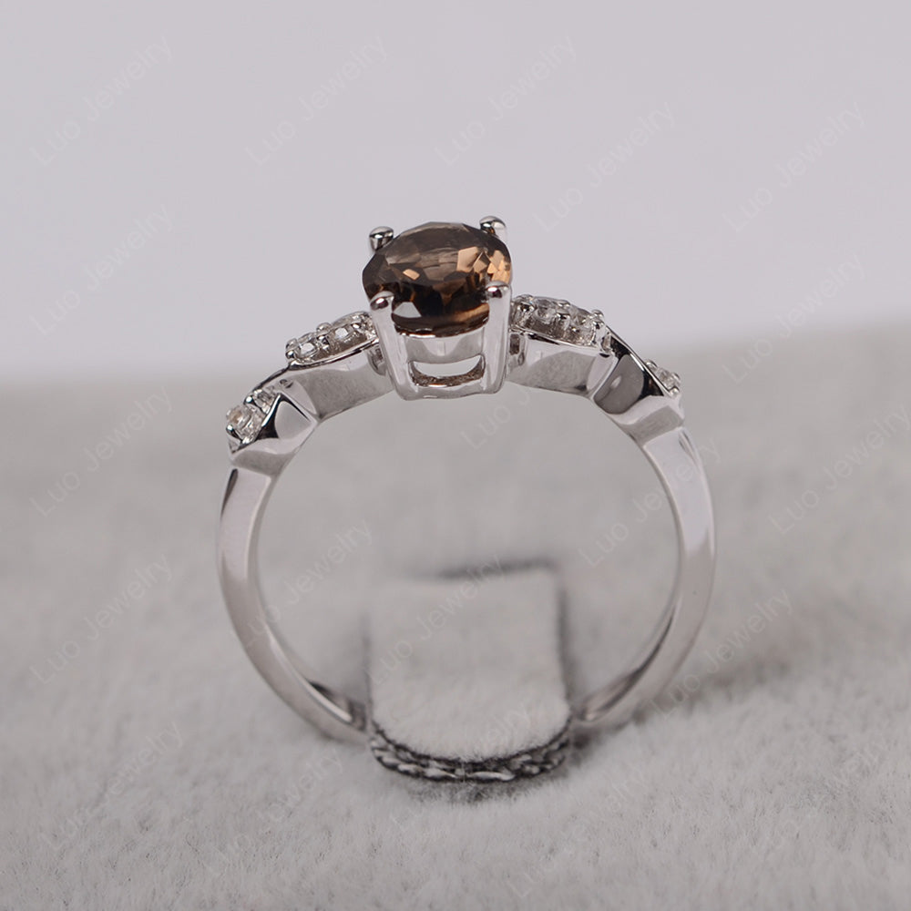 Smoky Quartz  Ring Oval Cut Engagement Ring - LUO Jewelry