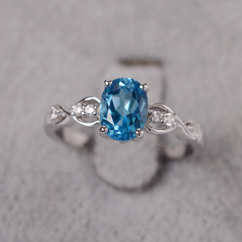 Swiss Blue Topaz Ring Oval Cut Engagement Ring - LUO Jewelry