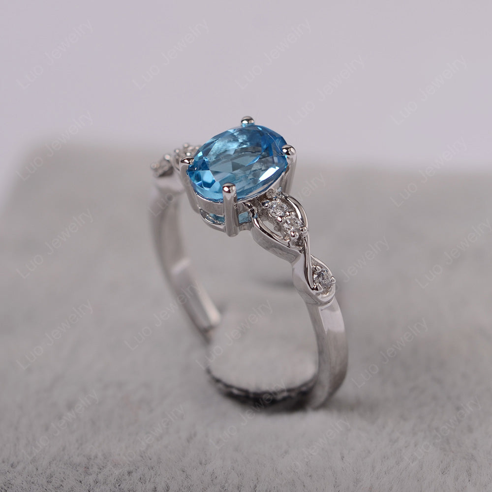 Swiss Blue Topaz Ring Oval Cut Engagement Ring - LUO Jewelry